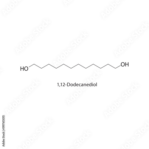1,12-Dodecanediol skeletal structure. diol compound schematic illustration. Simple diagram, chemical formula.