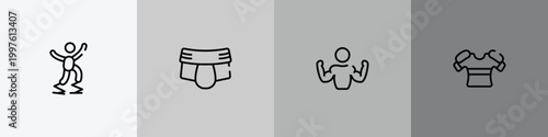 hockey outline icon set featuring powerbocking, jockstrap, bodybuilder, armour icons.