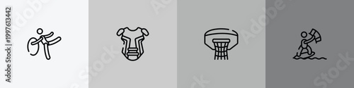 x treme outline icon set featuring rhythmic gymnastics, chest guard, basketball hoop, kitesurfing icons.