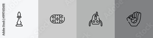 Obraz na plátne sport equipment outline icon set featuring chesspiece, arena, sheave, baseball ball icons