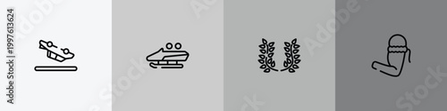 thai boxing outline icon set featuring null, bobsled, laurel wreath, armband icons.