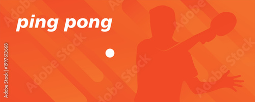 A bright orange banner conveying the energy and drive of table tennis. A contrasting player silhouette against a warm background with abstract lines. Attracts attention and motivates sports enthusiast