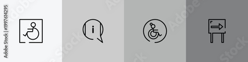 us road signs outline icon set featuring handicapped, information, wheelchair side view, one way icons.