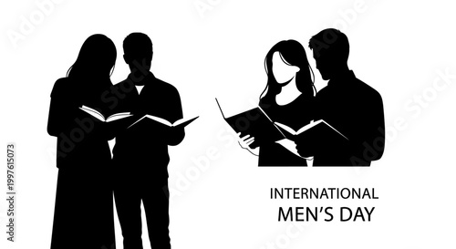 Photos Silhouette illustration of couples reading books for International Mens Day