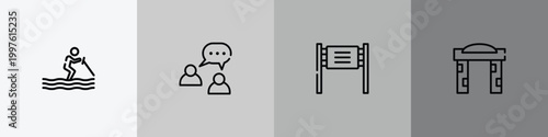 advertisement outline icon set featuring water ski, buzz, road banner, welcome gate icons.