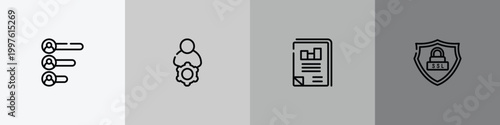 seo and marketing outline icon set featuring voting results, administrator, business journal, ssl icons.
