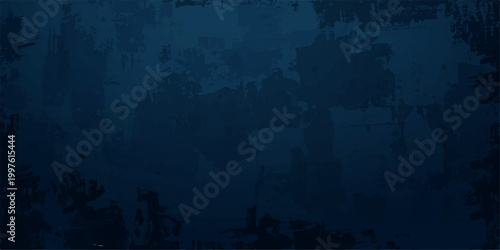 Dark blue grunge textured background with distressed paint and rough brush strokes, abstract scratched vintage wall pattern with deep navy gradient and aged weathered surface design.