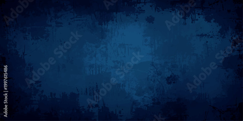 Dark blue grunge textured background with distressed paint and rough brush strokes, abstract scratched vintage wall pattern with deep navy gradient and aged weathered surface design.