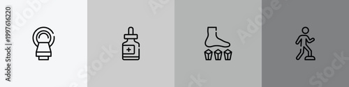 therapy outline icon set featuring tomography, fluid, mineral therapy, rehabilitation icons.