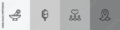medical services outline icon set featuring alternative medicine, drop counter, donors, funeral icons.