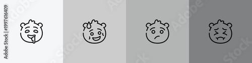 emoji outline icon set featuring drool emoji, shy emoji, annoyed pensive icons.