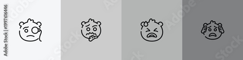 emoji outline icon set featuring monocle emoji, thinking emoji, desperate worried icons.