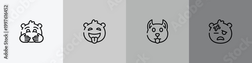 emoji outline icon set featuring hugging emoji, tongue out emoji, dog injured icons.