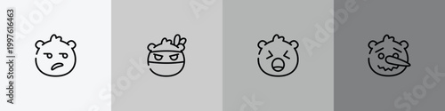 emoji outline icon set featuring disappointed emoji, ninja emoji, yelling lying icons.