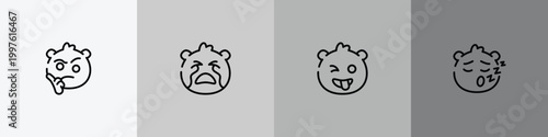 emoji outline icon set featuring wondering emoji, crying emoji, crazy sleep icons.