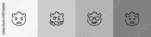 emoji outline icon set featuring angry emoji, suspect emoji, nerd anguished icons.