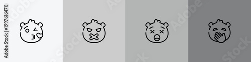 emoji outline icon set featuring love emoji, silent emoji, frowning with open mouth hand over mouth icons.