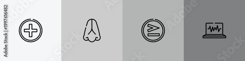 chemistry outline icon set featuring hospital, body part, greater than, electrocardiogram icons.