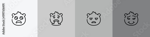emoji outline icon set featuring slightly frowning emoji, puking emoji, bored proud icons.