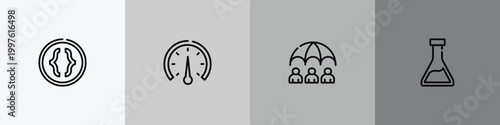 school outline icon set featuring parentheses, barometer, life insurance, erlenmeyer icons.