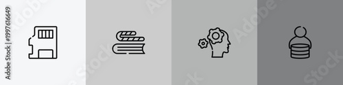 university outline icon set featuring sd, bookworm, mechanics, fee icons.