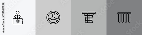 science outline icon set featuring x ray, driving, basketball gear, tubes icons.