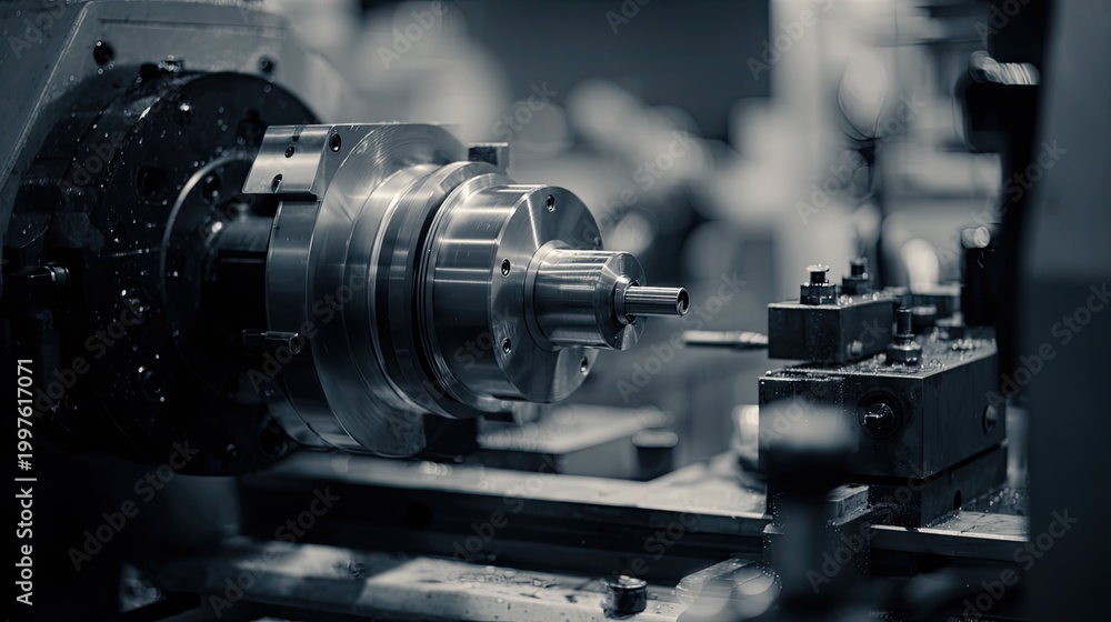 Fototapeta premium Cnc lathe machine working in metal fabrication process