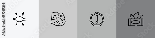 outline icon set featuring myaia, microorganism, precaution, tissue icons.