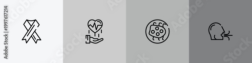 outline icon set featuring aids, disease prevention, influenza, breath icons.