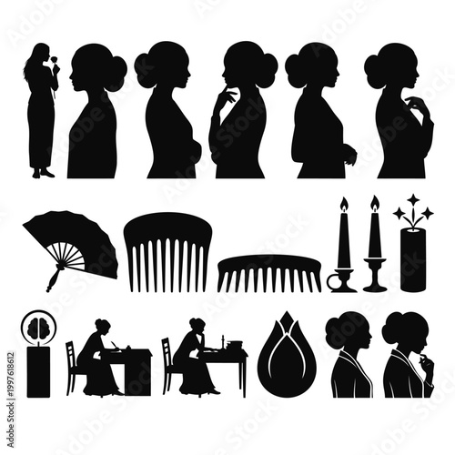 Victorian Woman Silhouette Set - Historical Literary and Feminine Icons