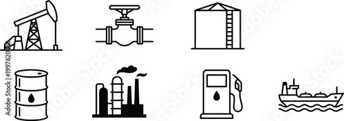 Oil and gas industry icons set for energy and fuel marketing materials and presentations