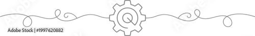 Minimalist gear icon with decorative line and swirls for website header or logo design