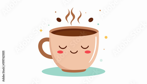 Cartoon coffee cup with face.