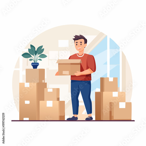 Man holding cardboard moving box