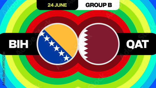 Bosnia and Herzegovina vs Qatar Football 2026 Match Announcement Vector Graphic for Group Stage Tournament