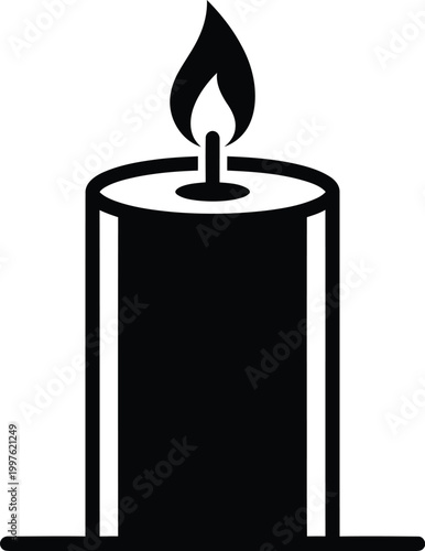 Black candle silhouette with flame for decoration and ambiance creation