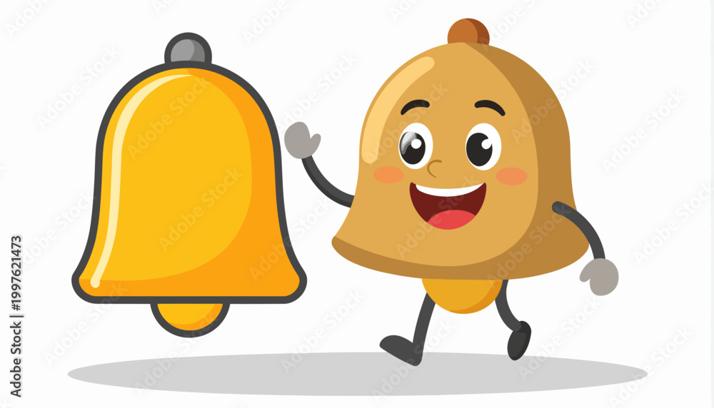 Fototapeta premium Smiling Cartoon Bell Character Running Happy.