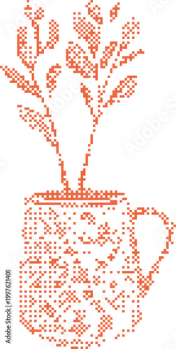 Pixelated a potted plant in a decorative mug with clean copy space