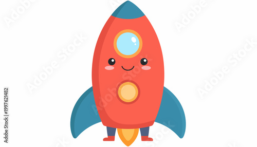Smiling cartoon toy rocket ship.