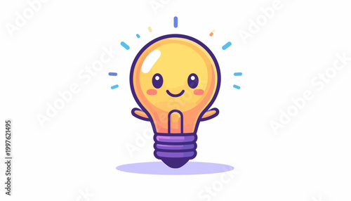 Smiling Light Bulb Cartoon Character.