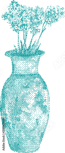 Delicate floral arrangement in a vintage vase with subtle texture in a pleasing teal hue