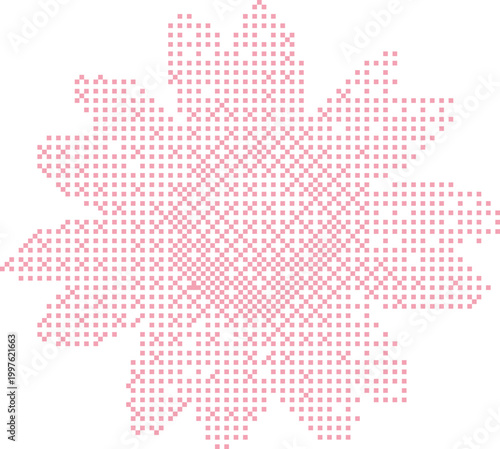 Delicate pink flower pattern with soft pixelated petals against a clean white background