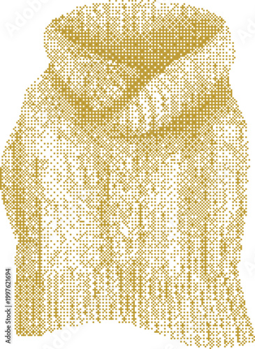 Gold knit sweater with textured pattern and soft folds against a white background