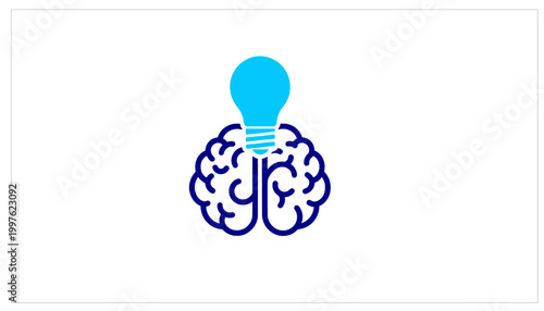 Brain with light bulb flat icon. Creative idea and brain storming