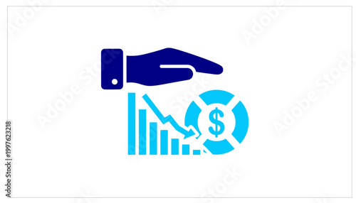 Financial protection icon. Hand protecting falling market chart