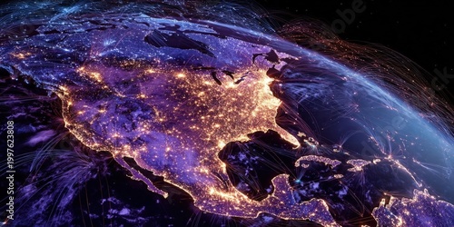 Futuristic Earth Globe with Illuminated Network Connections Focused on North America