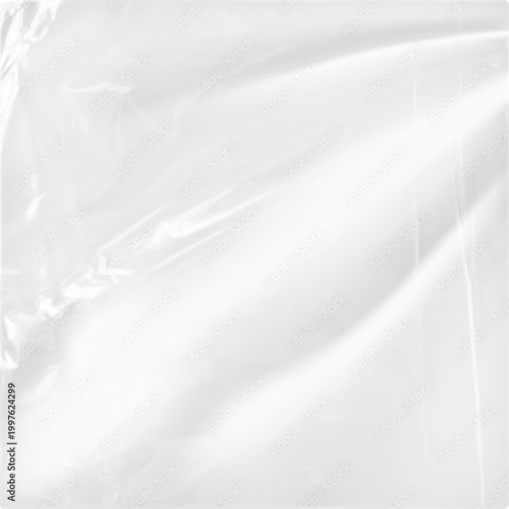 Fototapeta premium Realistic plastic wrap texture . Stretched polyethylene cover. plastic texture overlay, Crumpled plastic, glued paper wrinkled foil effect, vector realistic background set. Crumpled and greased.