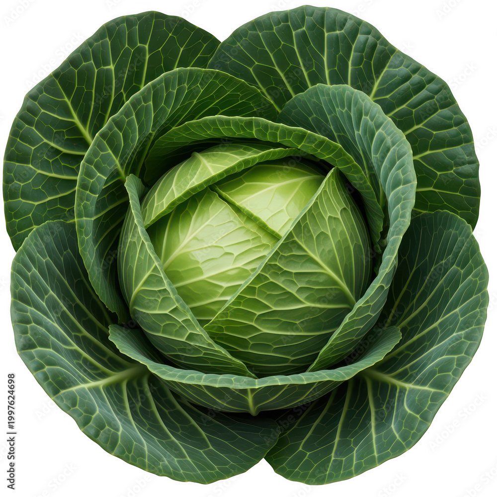 Fototapeta premium Fresh green cabbage with vibrant, tightly packed leaves