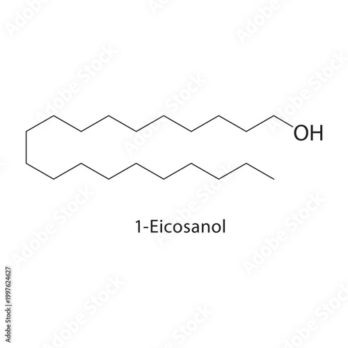 1-Eicosanol skeletal structure. alcohol compound schematic illustration. Simple diagram, chemical formula.
