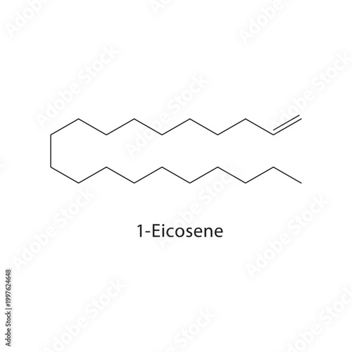 1-Eicosene skeletal structure. alkene compound schematic illustration. Simple diagram, chemical formula.